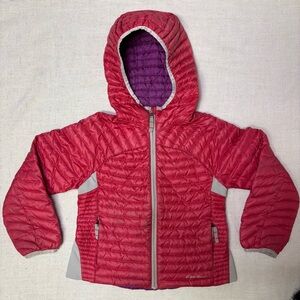 Eddie Bauer Girls XS Down Insulation Hooded Jacket Red Pink Warm Spring Winter